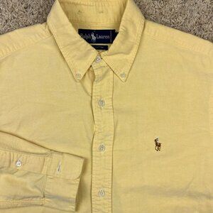 Ralph Lauren All Cotton Dress Shirt Men's 16 - 33 Yellow Button Up w Color Pony